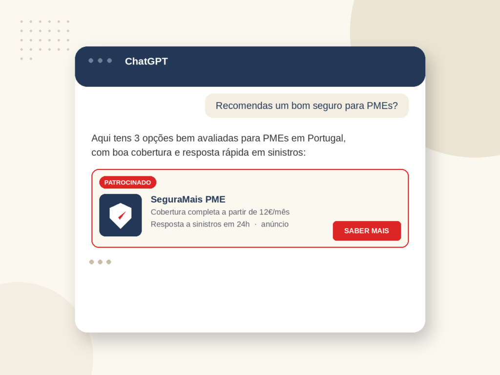 Exemplo de anúncio patrocinado dentro de uma conversa no ChatGPT
